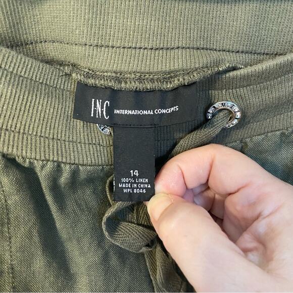 INC International Concepts 100% linen Green Joggers with Elastic Waistband - Picture 3 of 8
